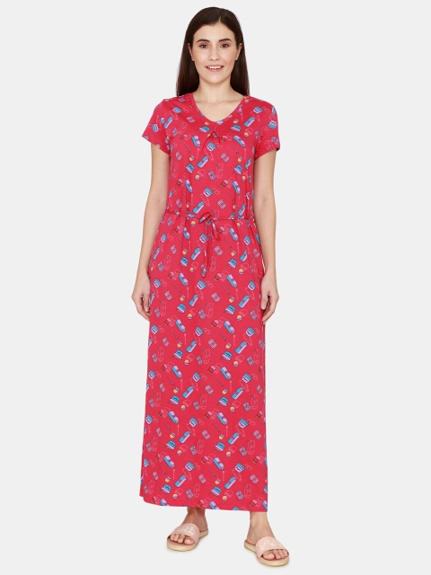 

Zivame Women Red Printed Maxi Nightdress