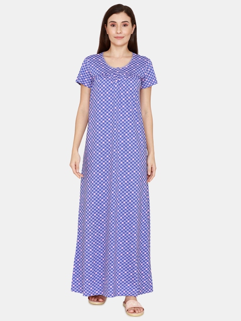 

Zivame Blue Printed Maxi Pure Cotton Nightdress