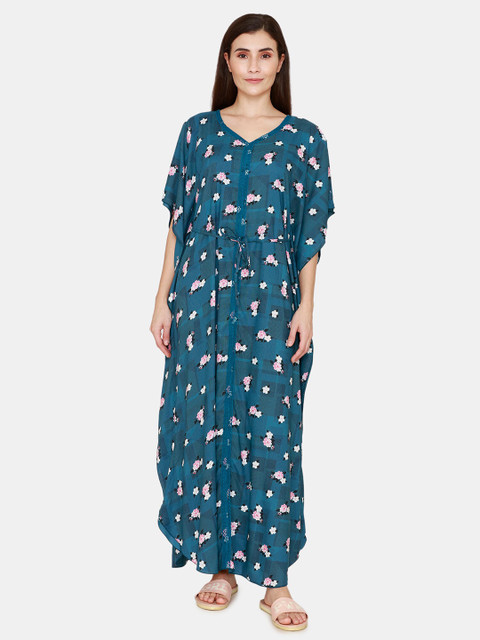 

Zivame Blue Printed Maxi Kaftan Nightdress