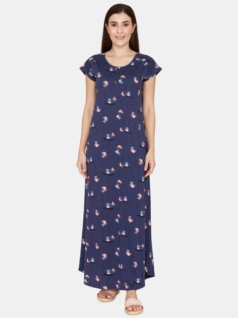 

Zivame Women Blue Printed Maxi Nightdress