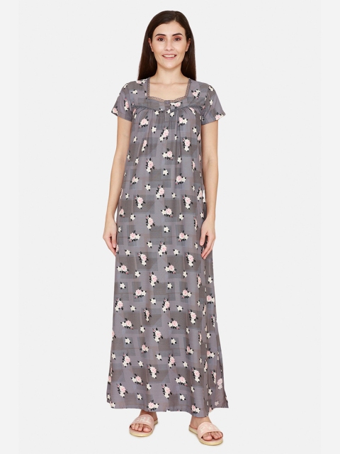 

Zivame Grey Printed Maxi Nightdress