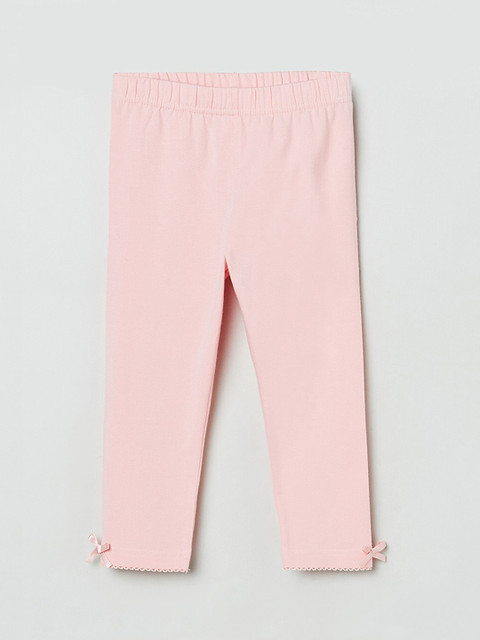 

max Girls Peach-Coloured Solid Ankle-Length Leggings