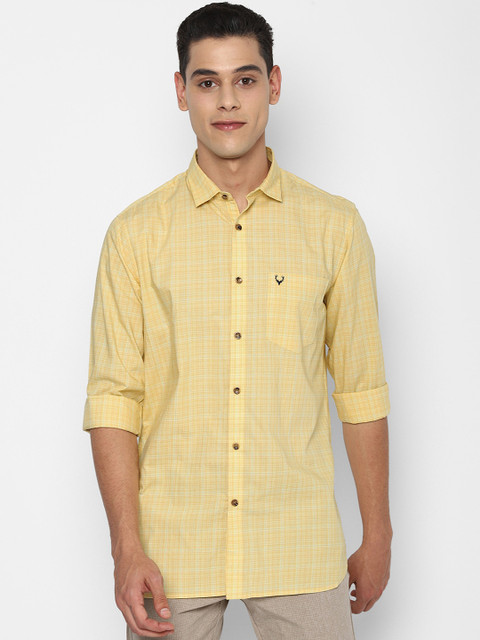 

Allen Solly Men Yellow & White Slim Fit Opaque Checked Pure Cotton Casual Shirt