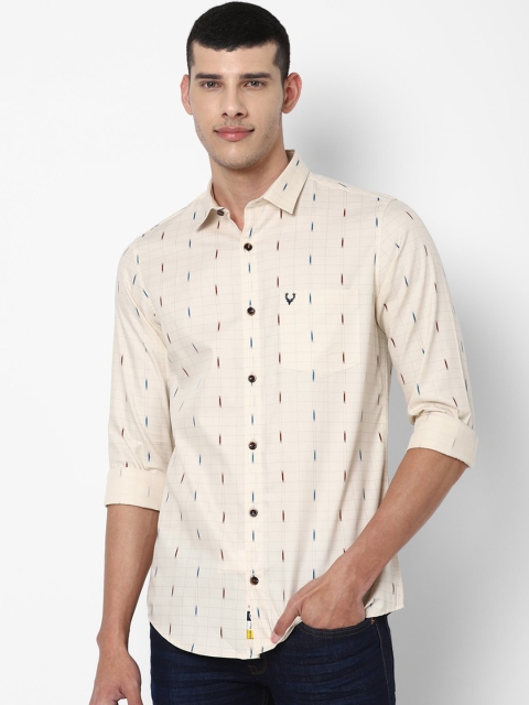

Allen Solly Men Cream-Coloured Slim Fit Opaque Printed Casual Shirt