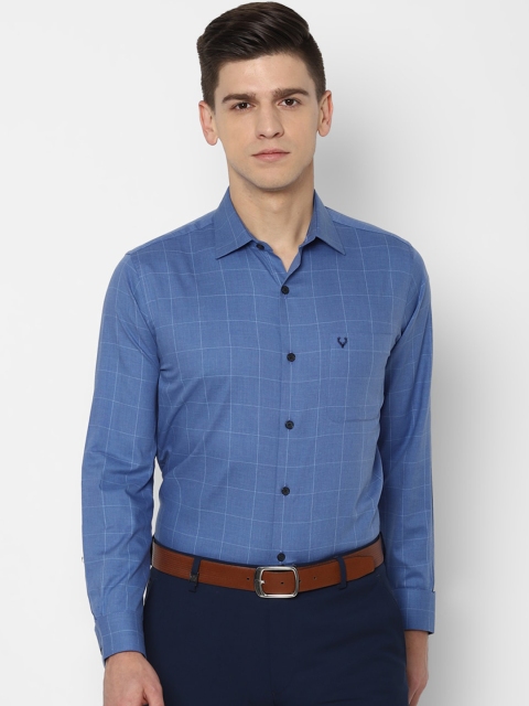 

Allen Solly Men Blue Slim Fit Windowpane Checks Opaque Checked Cotton Formal Shirt