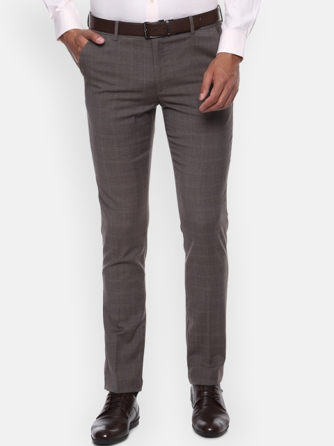 

Louis Philippe Permapress Men Brown Checked Slim Fit Formal Trousers