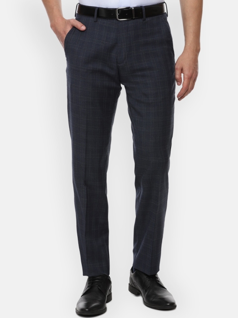 

Louis Philippe Gods & Kings Men Navy Blue Checked Formal Trousers
