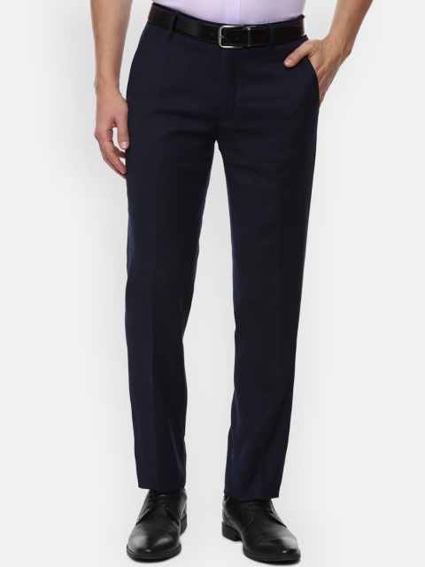 

Louis Philippe Gods & Kings Men Navy Blue Checked Formal Trousers