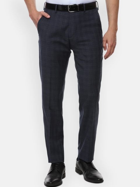 

Louis Philippe Gods & Kings Men Navy Blue Checked Formal Trousers