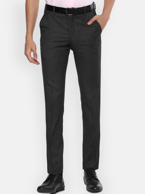 

Louis Philippe Men Grey Checked Slim Fit Formal Trousers