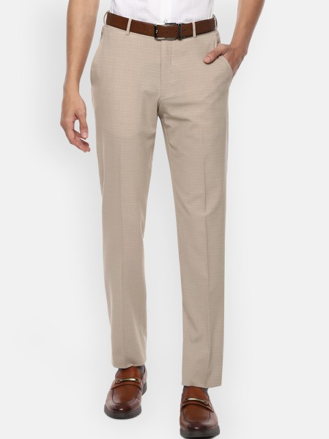 

Louis Philippe Permapress Men Beige Checked Slim Fit Formal Trousers