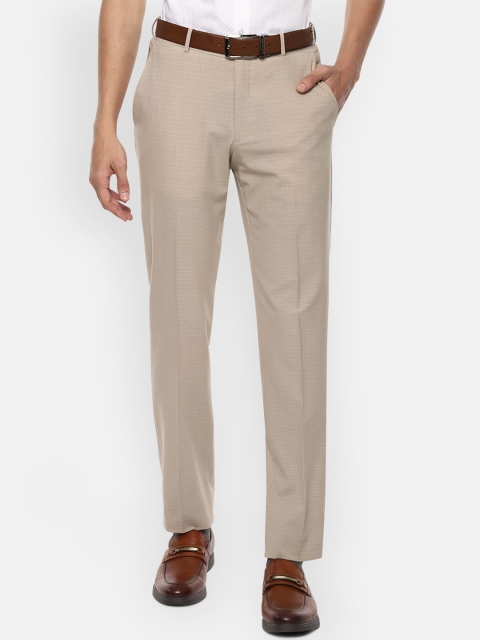

Louis Philippe Permapress Men Beige Checked Slim Fit Formal Trousers
