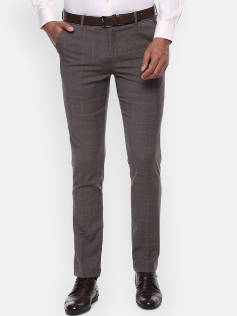 

Louis Philippe Permapress Men Brown Checked Slim Fit Formal Trousers