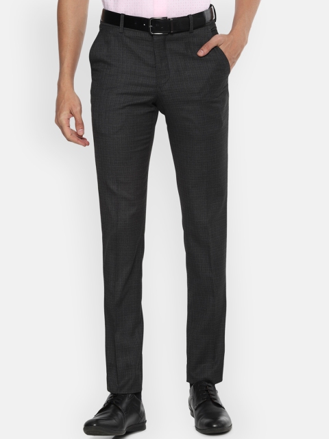 

Louis Philippe Men Grey Textured Slim Fit Formal Trousers