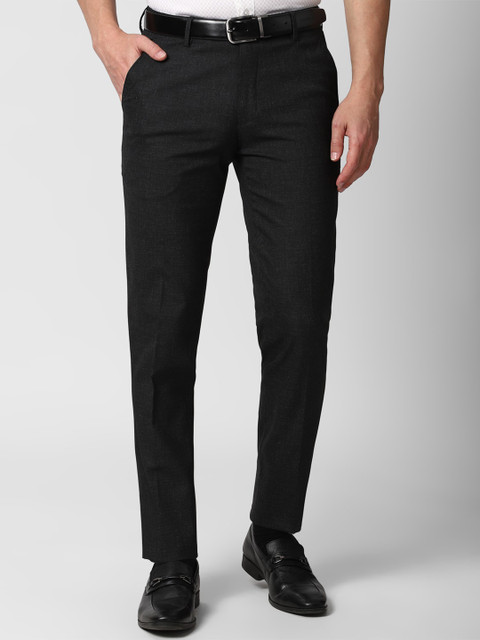 

Peter England Men Black Textured Slim Fit Formal Trousers