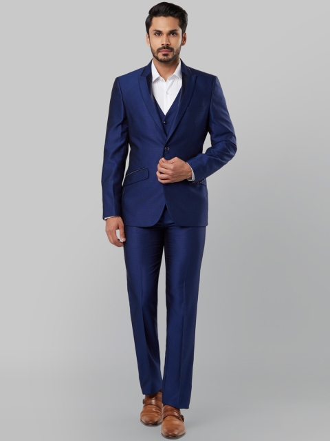 

Raymond Men Blue Solid Single-Breasted Three-Piece Formal Suit