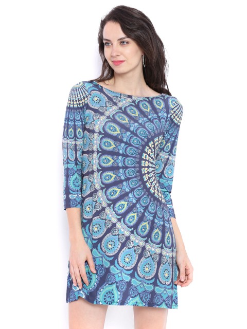 

Avirate Women Blue Printed Sheath Dress