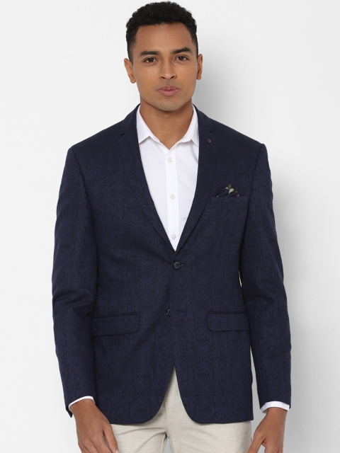 

Allen Solly Men Navy Blue Self Design Single Breasted Blazer