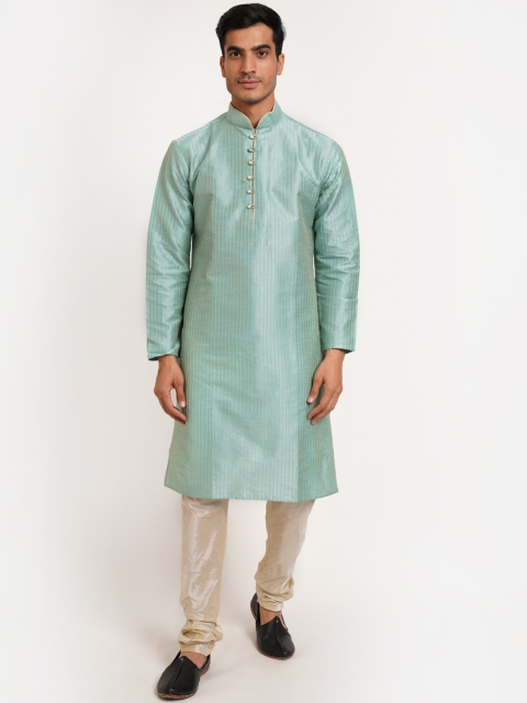 

SG LEMAN Men Turquoise Blue Regular Raw Silk Kurta with Churidar