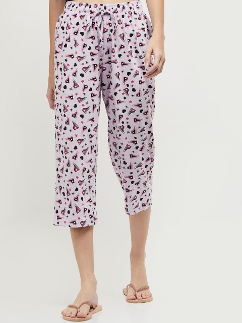

max Women Lavender & Black Printed Three-Fourth Lounge Pants
