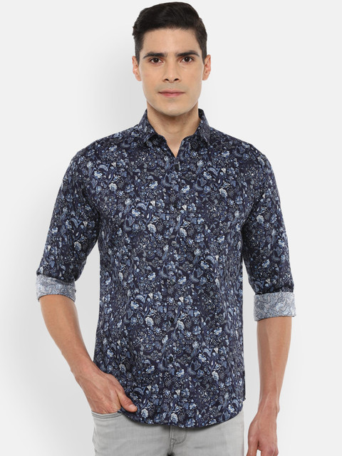 

V Dot Men Navy Blue Slim Fit Floral Opaque Printed Casual Shirt
