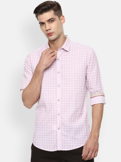 

V Dot Men Pink Slim Fit Opaque Printed Casual Shirt