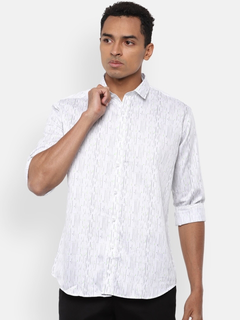 

V Dot Men White & Grey Slim Fit Opaque Printed Pure Cotton Casual Shirt