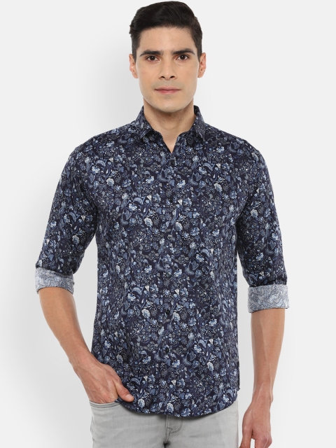 

V Dot Men Navy Blue Slim Fit Floral Opaque Printed Casual Shirt