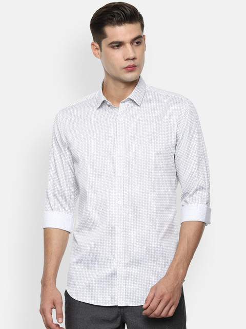 

V Dot Men White Slim Fit Opaque Printed Casual Shirt