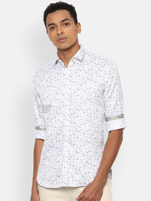 

V Dot Men White & Blue Slim Fit Opaque Printed Pure Cotton Casual Shirt