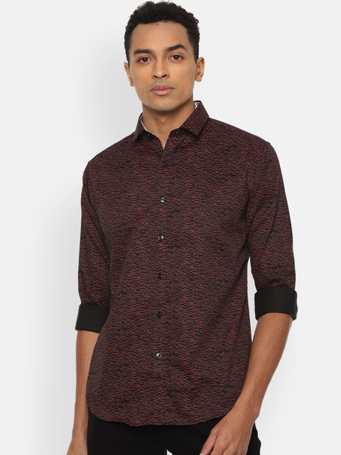 

V Dot Men Black & Maroon Slim Fit Floral Opaque Printed Casual Shirt