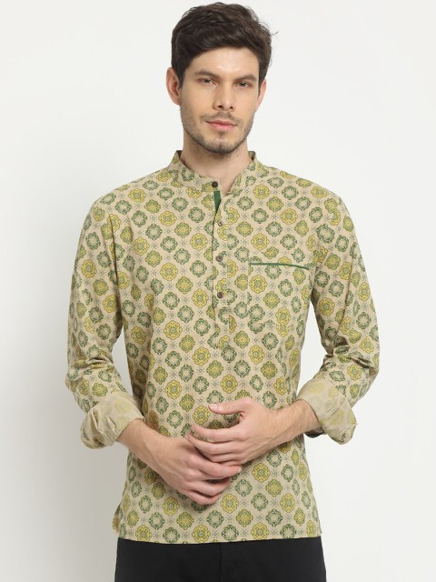 

Ekmatra Men Beige & Green Ethnic Motifs Printed Kurta