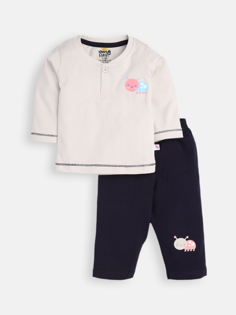 

AMUL Kandyfloss Kids Cream-Coloured & Black Printed Pure Cotton Night Suit