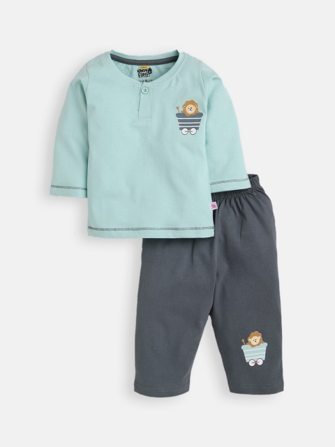 

AMUL Kandyfloss Kids Green & Grey Printed Night suit