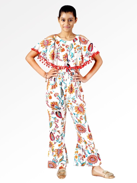 

Naughty Ninos Girls Off White & Red Floral Printed Basic Jumpsuit
