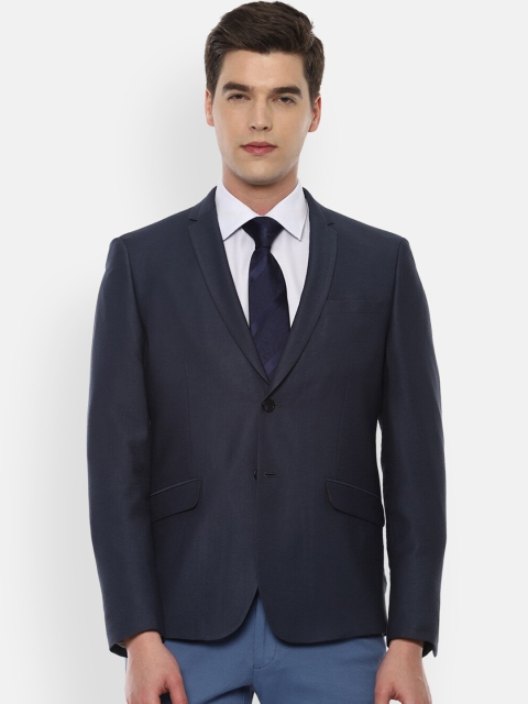 

V Dot Men Navy Blue Solid Single-Breasted Slim-Fit Blazer