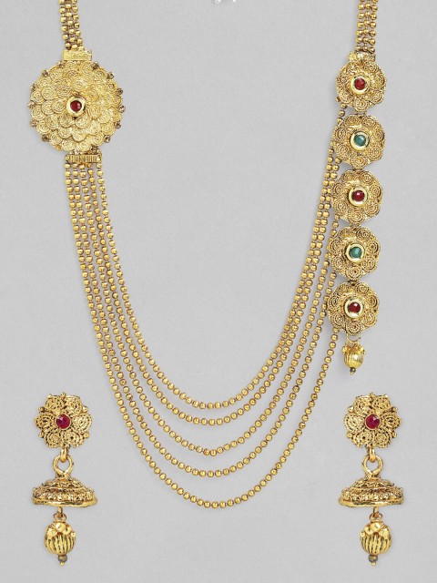 

Anouk Red & Green-Toned Gold-Plated Stone-Studded Handcrafted Jewellery Set