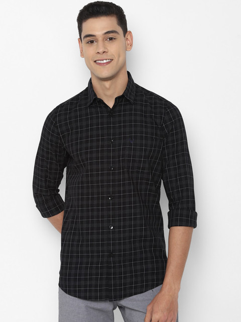 

Allen Solly Men Black & White Slim Fit Grid Tattersall Checks Pure Cotton Casual Shirt