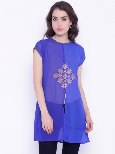 

MOHR by Kiran Uttam Ghosh Women Blue Solid Top