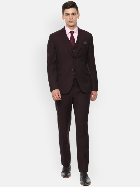 

V Dot Men Brown Solid Slim-Fit Single-Breasted 3-Piece Suit