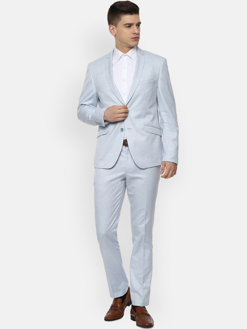 

V Dot Men Blue Self Design Single-Breasted Slim-Fit 2-Piece Formal Suit
