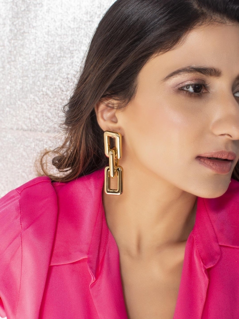 

ToniQ Gold Plated Gold-Toned Contemporary Drop Earrings