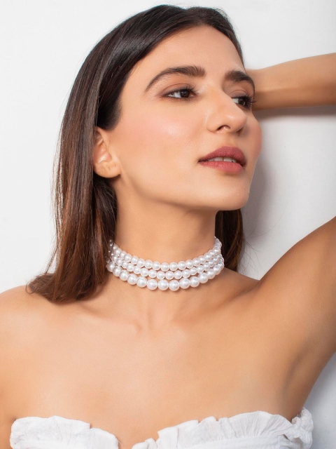 

ToniQ White Set Of 3 Choker Necklace
