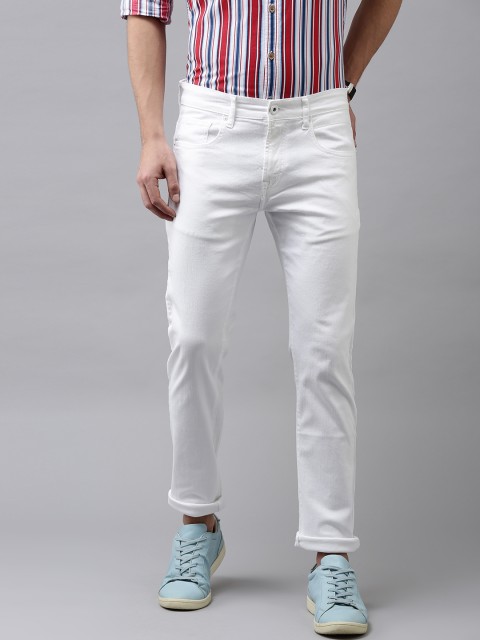 

BEAT LONDON by PEPE JEANS Men White Tapered Vapour Slim Fit Low-Rise Jeans