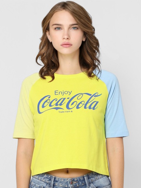 

ONLY Women Yellow Typography Printed Extended Sleeves Applique T-shirt