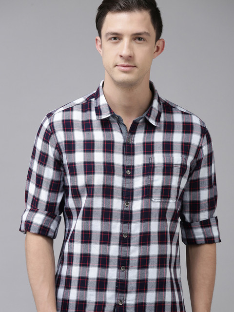 

BEAT LONDON by PEPE JEANS Men Red Slim Fit Checked Pure Cotton Casual Shirt