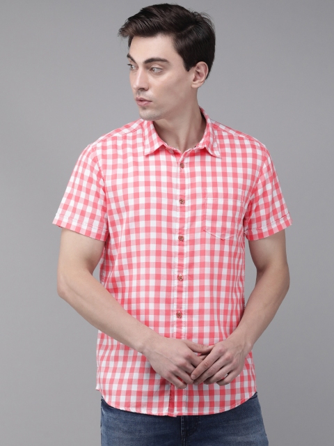 

BEAT LONDON by PEPE JEANS Men Coral Slim Fit Windowpane Checked Opaque Casual Shirt