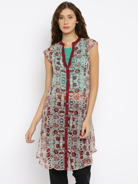 

MOHR Women Green Crop Top with Printed Shrug