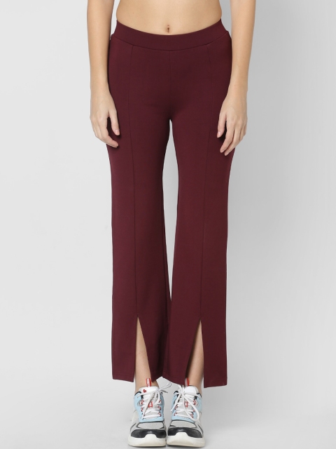 

ONLY Women Maroon Flared Slit Parallel Trousers