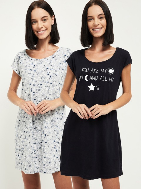 

max Women Black Printed Pure Cotton Nightdress